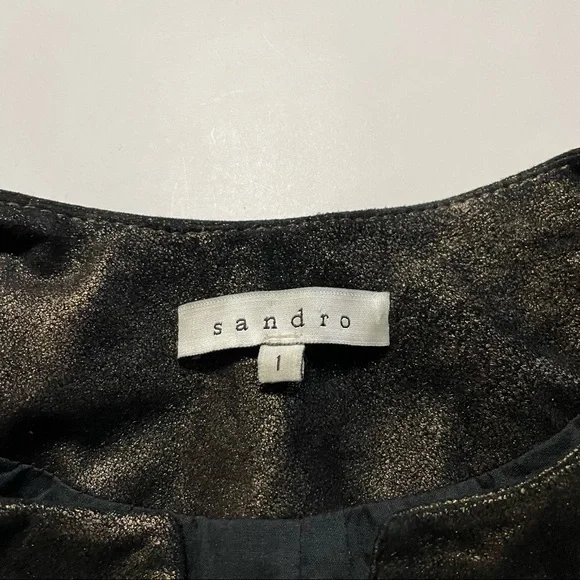 Sandro Designer 100% Goat Leather Blazer Suit Jacket w/ Shoulder Pads Small - Picture 2 of 6